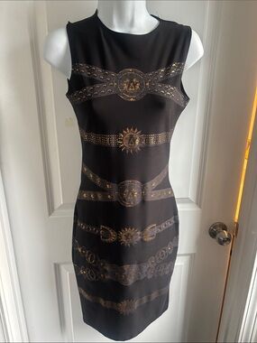 Boss Babe Sleeveless Black Dress with Gold Sun & Belt Motif